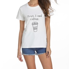 Новая модная Футболка Kpop для женщин, футболка с принтом кофе, Забавные топы в стиле Харадзюку, Повседневная брендовая футболка, женская одежда 2024 - купить недорого
