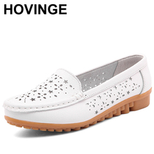 HOVINGE Women Flats Shoes Leather Solid Cut-outs Comfortable Women Casual Shoes Ladies Moccasins Loafers Wild Breathable Shoes 2024 - buy cheap