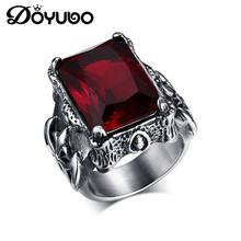 DOYUBO мужское красное кольцо из нержавеющей стали с красным полудрагоценным камнем с гравировкой названий и логотипов кольца ювелирные изделия DA029 2024 - купить недорого