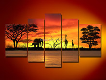 Free shipping,100% Handmade Elephant Oil Painting On Canvas home decor Wall Art Gift African grassland sunrise scenery 2024 - buy cheap