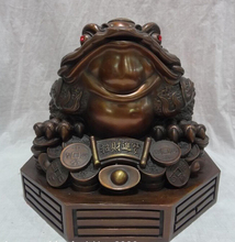 wholesale factory 12" Chinese Pure Bronze FengShui Animal BiXie YuanBao Coin Hoptoad Toad Statue 25% off 2024 - buy cheap