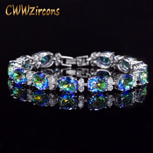 CWWZircons-pulsera de plata de primera ley con forma de arco iris para mujer, brazalete redondo, ovalado, Color azul, Color arcoíris 2024 - compra barato