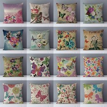 Quality printed butterfly Euro vintage flower Retro couch cushion home decorative pillow square pillowcase 45x45cm without core 2024 - buy cheap