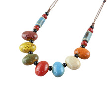 Top Sale Ceramic Sweater Chain Cute Multicolor Beads Necklace For Women Handmade Rope Necklaces Fashion Jewelry Wholesale 2024 - buy cheap