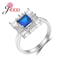 Fahion White Blue Zircon Square Crystal Wedding Ring 925 Sterling Silver Rings For Women Female Party Accessory 2024 - buy cheap
