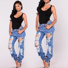 2018 Fashion Women Hole High Waist Skinny Tight Long Jeans Pencil Stretch Denim Pants Ripped Sexy Casual Pants Female Plus Size 2024 - buy cheap