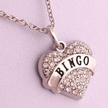 Hot Selling 10pcs zinc alloy material rhodium plated bingo word heart with crystal link chain sports necklace women 2024 - buy cheap
