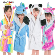 Детский халат с героями мультфильмов Пижама с единорогом и пандой фланелевый банный халат с капюшоном для мальчиков, банные халаты для детей, одежда для маленьких девочек 2024 - купить недорого