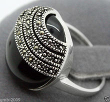 Huge 20mm Natural Black Natural Stone Tibetan Silver  Silver Ring Size 7/8/9/10 2024 - buy cheap