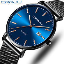 CRRJU Mesh Steel Mens Watches Fashion Top Brand Luxury Sport Ultra-Thin Quartz Watch Men Casual Date Waterproof Watch Male 2024 - buy cheap