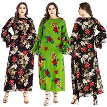 New Women Plus Size Boho Floral Printed Long Ruffle Flare Sleeve Maxi Party Dress Abaya Kaftan Robe Gown Loose Arab Muslim Dress 2024 - buy cheap