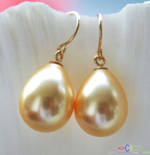 Genuine 16x12mm golden DRIP SOUTH SEA SHELL PEARL DANGLE EARRING Genuine Natural freshwater 925 2024 - buy cheap