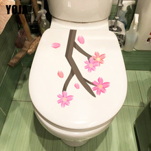 Yoja 22*18.5cm adesivo estilo vaso sanitário com desenho de flor de cerejeira, ramos de vaso sanitário, decoração de parede do quarto fresco 2024 - compre barato