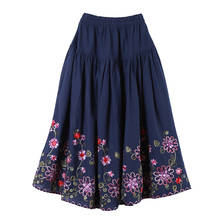 Elastic High Waist Long Skirt Women Summer Embroidery Skirts A-Line Vintage Maxi Skirt Big Hem Jupe Longue 3Colors 2024 - buy cheap