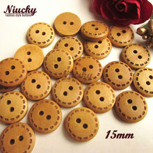 Niucky Buttons 15mm 19/32" 2 holes Light coffee dotted line bread wood buttons for craft sewing decorative supplies W0101-045 2024 - buy cheap
