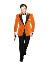 New Brand Orange Velvet Tuxedos Peaked Lapel Slim Fit Groom Tuxedos Men Suits Wedding Suits For Man Blazer (Jacket+Pants ) X 2024 - buy cheap