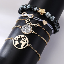 Juego de 5 pulseras colgantes de carta de amor para mujer, Set de 5 unidades con colgante de mapa de cadena de oro bohemio para mujer, pulsera de cuenta de mármol Natural 2019 2024 - compra barato