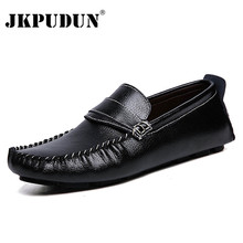 JKPUDUN Genuine Leather Men Loafers Large Size 38-47 Slip On Black White Mens Driving Shoes Moccasins Casual Male Boat Shoes 2024 - buy cheap