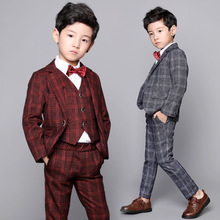 Flower Boys Formal Plaid Wedding Suit Kids England Style Blazer+Pants+Waistcoat 3Pcs Suit for Kids Birthday Prom Party Costume 2024 - buy cheap