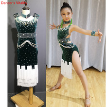 Luxury Diamond Latin Dance Dress For Ballroom Dancing Kids Standard Latin Competition Dresses Rumba Samba Salsa Costumes 2024 - buy cheap