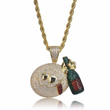 AAA+CZ Zircon Bling Ice Out Cartoon Faces Drunk Pendant Necklaces Gold Color Copper Men's Hip Hop Rapper Jewelry 2024 - buy cheap