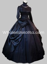 Готическое черное атласное и хлопковое платье с высоким воротником в викторианском стиле 2024 - купить недорого