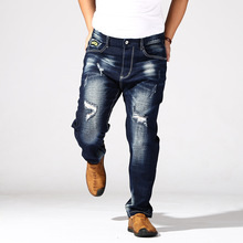 Calça jeans cavada com cintura alta elástica masculina, grande, comprimento total, casual, plus size xl 2xl 3xl 4xl 5xl 6xl, 2019 2024 - compre barato