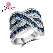 Top New Blue AAA Zircon Crystal Multilayer Vintage 925 Sterling Silver Cross Double X Ring Women Finger Luxury Bijoux Anel 2024 - buy cheap