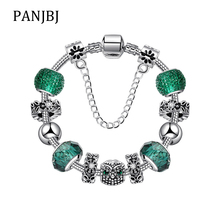 Silver Plated Bead Alloy Bracelet Green Owl Flower Snake Chain Basic Charm Bracelet For Fashion Women DIY Jewelry Gift 2024 - buy cheap