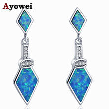 Ayowei For elegant ladies white Cubic Zirconia earring 925 Silver stamped blue Fire Opal drop earring fashion jewelry OE742A 2024 - buy cheap