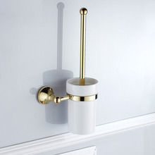 Wall Mounted Luxury Gold Color Brass Bathroom Toilet Brush Holder Set Bathroom Accessory Single Ceramic Cup mba879 2024 - buy cheap