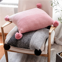 Knit Cushion Cover Grey Pink  Pillow Case 45*45cm Cute Pompom Ball Cushion Case Soft For Sofa  Bed Nursery Room Decorative 2024 - buy cheap