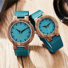 Relógio de madeira azul relógio feminino casual pulseira de couro quartzo relógio de madeira minimalista presentes de natal reloj mujer 2024 - compre barato