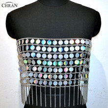 Chran Holographic Sequin Bead Crop Top Chain Crystal Choker Necklace Halter Bra Bralette Bikini Wear Party Festival Body Jewelry 2024 - buy cheap