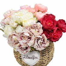 Buquê de flores peônia de seda artificial, para noiva, decoração de casa, vaso europeu barato, mesa, flores falsas, 5 lotes 2024 - compre barato
