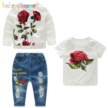 3Piece/3-10Years/Spring Autumn Children Clothing Set Fashion Flowers Jacket+T-shirt+Jeans Baby Girls Outfits Kids Clothes BC1253 2024 - buy cheap