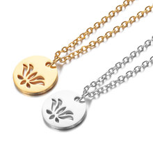 2019 316L Stainless Steel Hollow Out Lotus Flower Pendant Necklace Gold Steel Tone Round Disc Coin Charm Long Chain Necklace 2024 - buy cheap