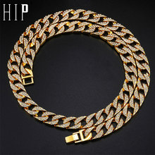Hip Hop Miami Curb Cuban Chain Necklace 14mm Gold Iced Out Paved Rhinestones CZ Bling Necklaces Men Rapper Jewelry 2024 - buy cheap