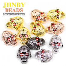 JHNBY 2pcs Skull Pendant Copper Spacer beads Micro Pave CZ Crystal Metal Charms Loose beads Jewelry bracelet making DIY Findings 2024 - buy cheap