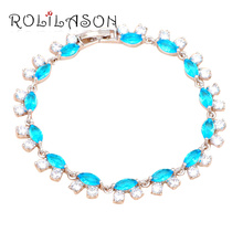 ROLILASON Fantastic Sky Blue Crystal Zircon Shining Style Silver Wholesale Retail Charm Bracelets Wedding Fashion jewelry TBS950 2024 - buy cheap