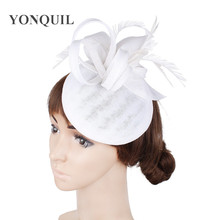 Lindo feminino moda vintage fascinator chapéus elegante casamento branco headpiece com fantasia boné de penas acessórios em grampos de cabelo 2024 - compre barato