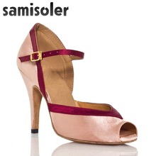 Samisoler Skin/Bule, новинка, блестящая ткань, блестящие ленты, Бальные модные танцевальные женские туфли для латинских танцев, конкурсные туфли 2024 - купить недорого