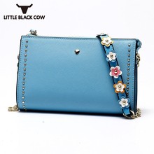 Chic Floral Chains Rivet Ladies Crossbody Bags Top Quality Leather Shoulder Bag Women Designer Party Small Bags Female Pink Blue 2024 - buy cheap