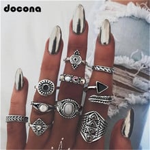Docona 10pc Vintage Silver Color Geometric Rhinestone Knuckle Midi Finger Ring Set Stacking Finger Jewelry Women Accessory 4846 2024 - buy cheap