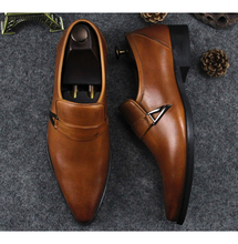 Retro Handmade Man Real Leather Dress Wedding Oxfords Shoes Slip On Black Wine Yellow Spring Fashion Pointed Toe Formal Shoes 2024 - buy cheap