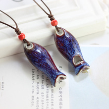 Fish Whistling Pendant Necklace Ceramic Women Fashion Jewelry Long Rope Chain Pendants Charm Ethnic Handmade Choker Accessories 2024 - buy cheap