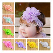 Newest girl Headbands Kids Hair Accessories Lace Wide Headband 4'' Big Chiffon Flowers Headbands 10pcs/lot Free Shipping FD247 2024 - buy cheap