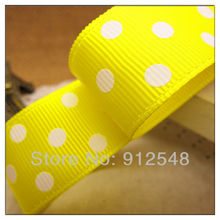 1" (25mm) Grosgrain ribbon Polka Dots printed yellow ribbon with white dots, DIY hairbow accessories,ZYD011 2024 - buy cheap