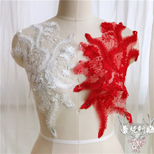 1pair Romantic Phoenix tail Wedding Dress Red Ivory Applique Lace Handmade Flower Embroidered Lace Applique Fabric 26X39c Body 2024 - buy cheap