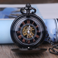 Черные мужские и женские карманные часы Охотник одиночные открытые Механические карманные часы с гравировкой римские цифры ручные карманные часы 2024 - купить недорого